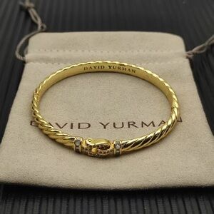 David Yurman Gold Twisted Cable Hinged Bracelet with Pavé Clasp